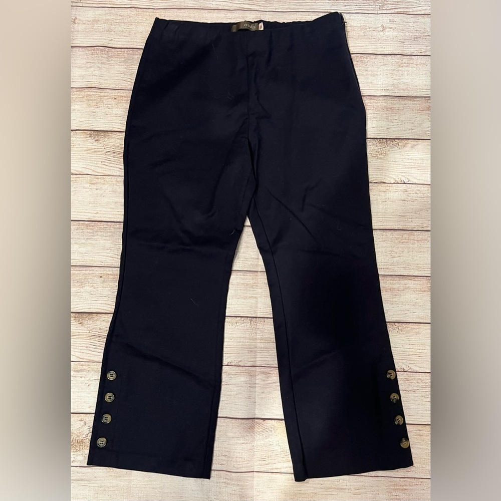 Crosby Dress Pants Womens 8 Navy Blue Cropped Straight Button Detail Career